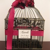 Black & Gold Birdcage Wedding Card Holder With Burgundy Hydrangeas