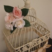 Ivory Vintage Style Wedding Card Box Holder Birdcage With Pink Roses