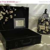 Leather Suitcase Wedding Card Holder With Wishes Cage