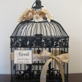 Black Bird Cage Wedding Card Holder With Champagne Rununculus