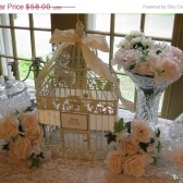 Shabby Chic Bird Cage Wedding Card Holder With Peach Ribbon