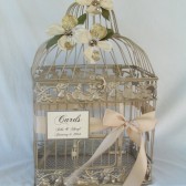Champagne Birdcage Wedding Card Holder With Champagne Sparkly Flowers