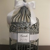 Silver Birdcage Wedding Card Holder With White Ribbon