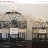 Retro Style Bird Cage Wedding Card Holder Set With Peacock Feathers