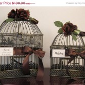 Bird Cage  Wedding Card Holder Set With Brown Roses
