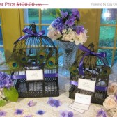 Birdcage Card Holder With Wishes Cage With Peacock Feathers