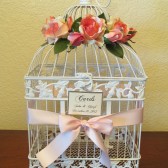 Shabby Chic Bird Cage Wedding Card Holder With Pink Roses