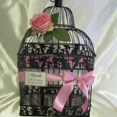 Black Birdcage Card Box With Pink Rose