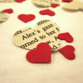 Book Page Heart Confetti & Red Mini Paper Hearts for Vintage Wedding