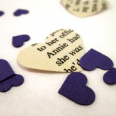 Book Page Heart Confetti & Purple Mini Paper Hearts for Vintage Wedding