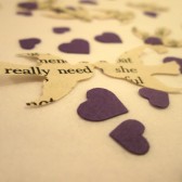 Book Page Bird Confetti & Purple Mini Heart Confetti // Vintage Wedding