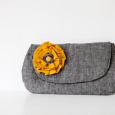 Emma Clutch in Gray & Mustard