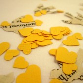 Book Page Bird Confetti & Yellow Mini Heart Confetti