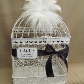 Art Deco Wedding Card Box / White / Bird Cage Card Holder with White Feathers
