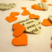 Book Page Heart Confetti & Orange Mini Paper Hearts for Vintage Wedding