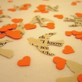 Book Page Bird Confetti & Orange Mini Heart Confetti