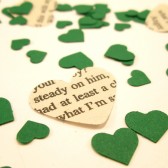 Book Page Heart Confetti & Green Mini Paper Hearts for Vintage Wedding