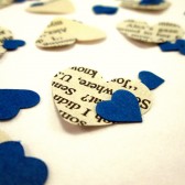 Book Page Heart Confetti & Blue Mini Paper Hearts for Vintage Wedding