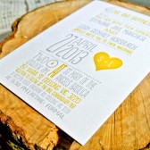 Letterpress Wedding Invitation : Yellow and Gray Whimsical Heart