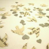 Book Page Bird Confetti & Silver Mini Heart Confetti