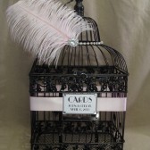 Glitzy Wedding Card Box With Rhinestones And Brooch / Bird Cage Wedding Card Holder / Black and Pink / Feathers / Vintage Style / Art Deco