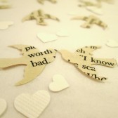 Book Page Bird Confetti & White Mini Heart Confetti 