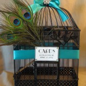 Black Wedding Card Box Peacock Birdcage Wedding Card Holder/ rhinestone Brooch / Emerald Green