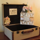 Wedding Card Box Holder / Wishes / Set of Vintage Style Rustic Suitcase / Burlap / Program Holder / champagne Birdcage