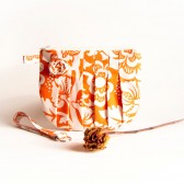 Bridesmaid Gift Idea, pleated wedding bridal bridesmaid clutch, wristlet, purse, bag cosmetic clutch Ivory Orange Rosebud by Lolos
