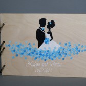 Wedding wooden guest book Hand painted Bridal shower engagement anniversary Book Groom and Bride with blue flowers