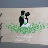 Wedding wooden guest book Hand painted Bridal shower engagement anniversary Book Groom and Bride Loving green