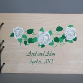 Wedding wooden guest book Hand painted Bridal shower engagement anniversary Book White roses