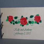 Wedding wooden guest book Hand painted Bridal shower engagement anniversary Book Red roses