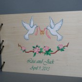 Wedding wooden guest book Hand painted Bridal shower engagement anniversary Book Doves and blossoming apple tree