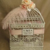 On Sale Wedding Card Box / Ostrich Feather / White / Bird Cage Card Holder with Roses / Shabby Chic