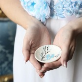 Hand painted Wedding Ring Pillow Alternative , Wedding Ring Dish Blue birds on branch