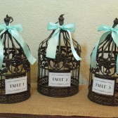Wedding Card Box Centerpieces Set Of 3 / Vintage Style Wedding Birdcage Table numbers / Mint / Rustic Bird Cage Centerpieces