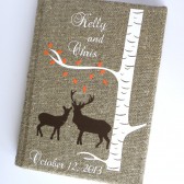 Wedding guest book Doe and Buck under white birch tree with autumn leaves