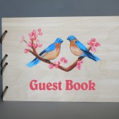 SALE Wedding guest book Hand painted Bridal shower engagement anniversary Book Blue birds on blooming tree