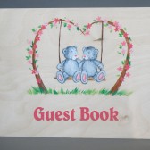 SALE Wedding guest book Hand painted Bridal shower engagement anniversary Book Tatty Teddy bears swing
