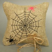 Wedding rustic natural linen Ring Bearer Pillow black and red spiders