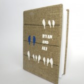 Wedding rustic guest book burlap Linen Wedding guest book Personalized Navy Blue Birds crows on wire