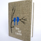 Wedding rustic guest book burlap Linen Wedding guest book Bridal shower engagement anniversary Navy Blue birds on branch