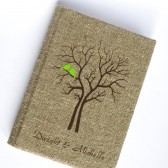 Wedding rustic guest book burlap Linen Wedding guest book Bridal shower engagement anniversary Green Cardinals on the Tree