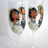 Hand painted wedding Toasting Flutes Personalized Champagne glasses cartoon Portraits