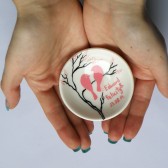 Hand painted Wedding Ring Pillow Alternative , Wedding Ring Dish Pink birds on branch