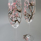 Hand painted wedding glasses personalized flutes Sakura tree
