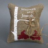 Wedding rustic natural linen Ring Bearer Pillow ATV Quadro Racing under white birch tree