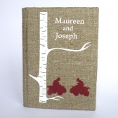 Wedding rustic guest book burlap Linen Wedding guest book ATV Quadro Racing under white birch tree