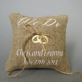 Wedding rustic natural linen Ring Bearer Pillow WE DO and gold rings